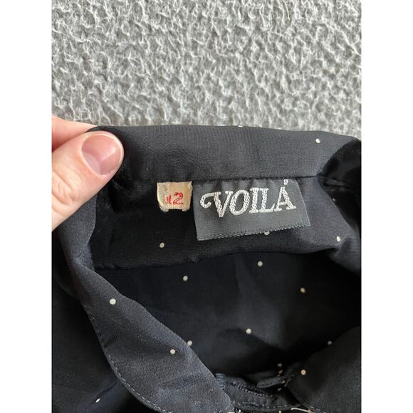 Voila Button Up Top 12 Large Bow Asymmetric Polka Dot Long Sleeve Retro Blouse - Picture 6 of 16